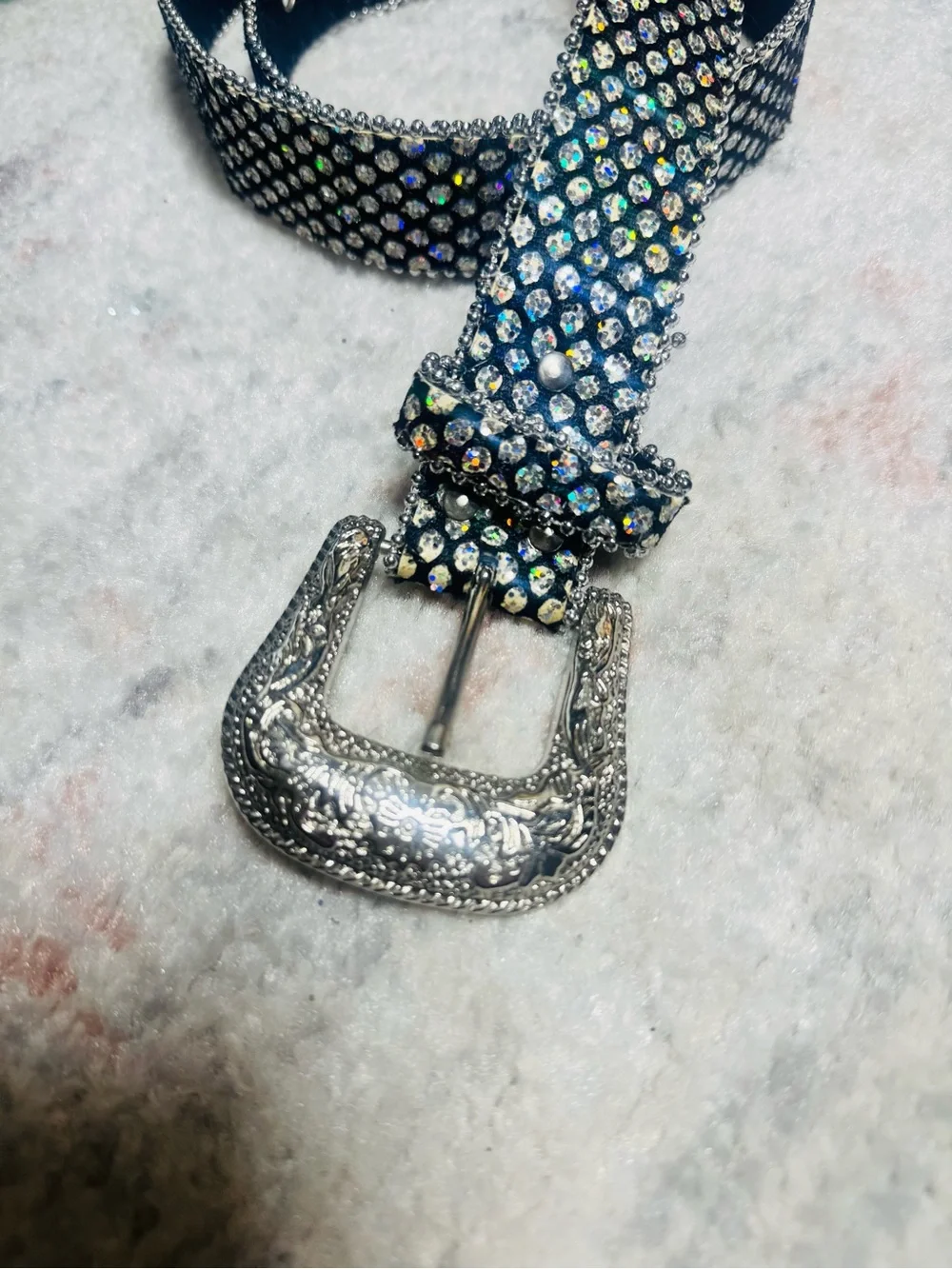 Authentic Vintage 90s Glitter Belt w/ Ornate Silver Buckle